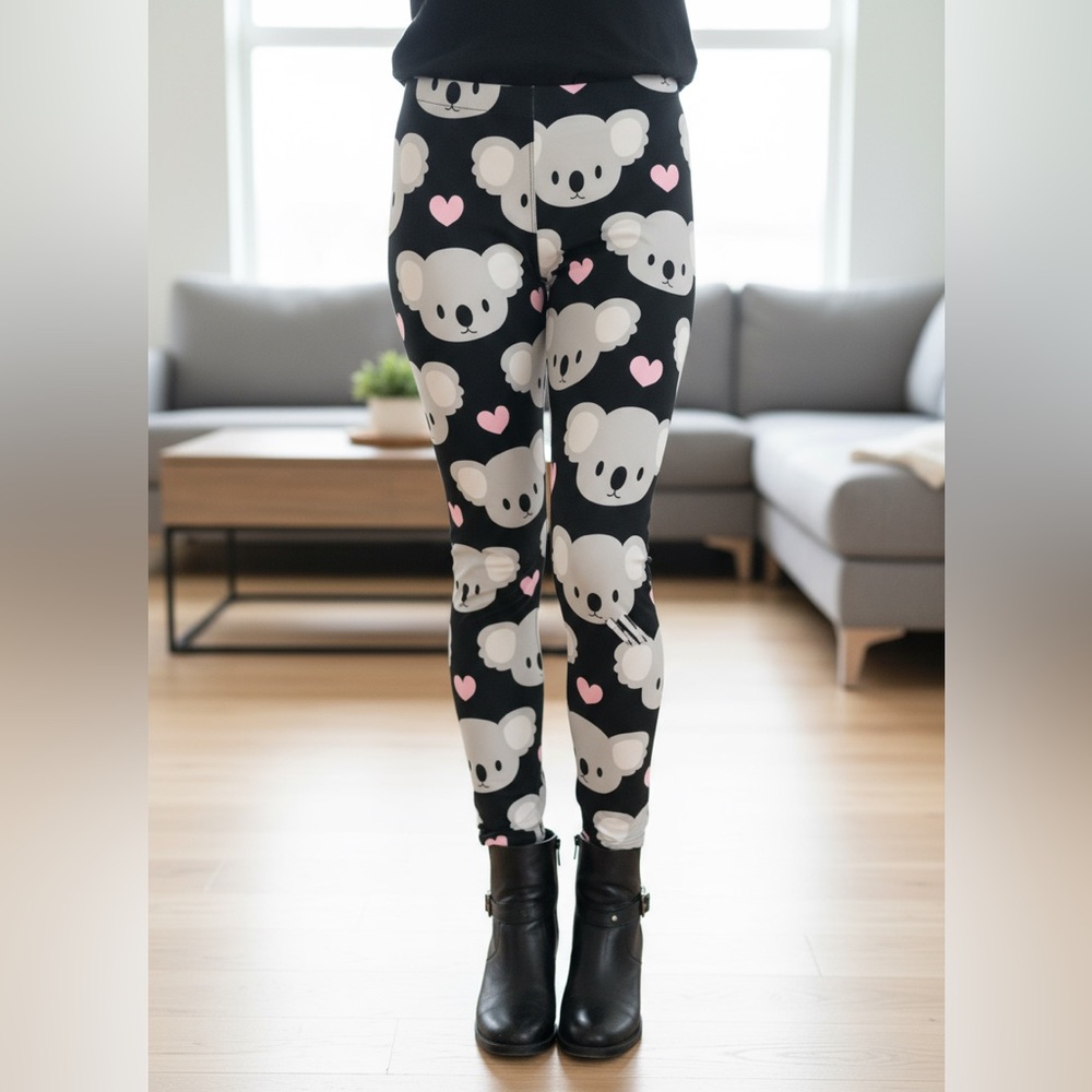 OS NEW Womens Koala Bear Leggings Buttery Soft Yoga Pants